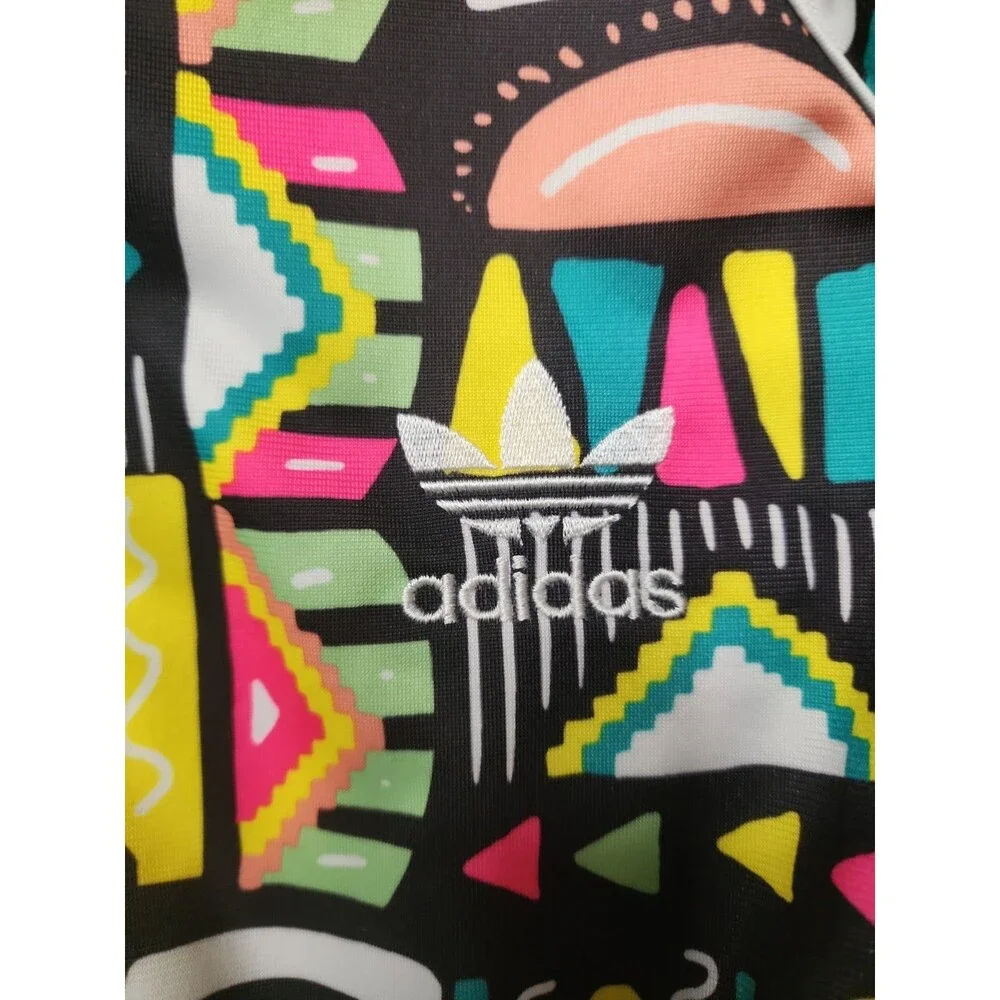 Adidas Full Zip Cropped Track Jacket 14-15Y XLarge Retro Loud Colorful 90s Print